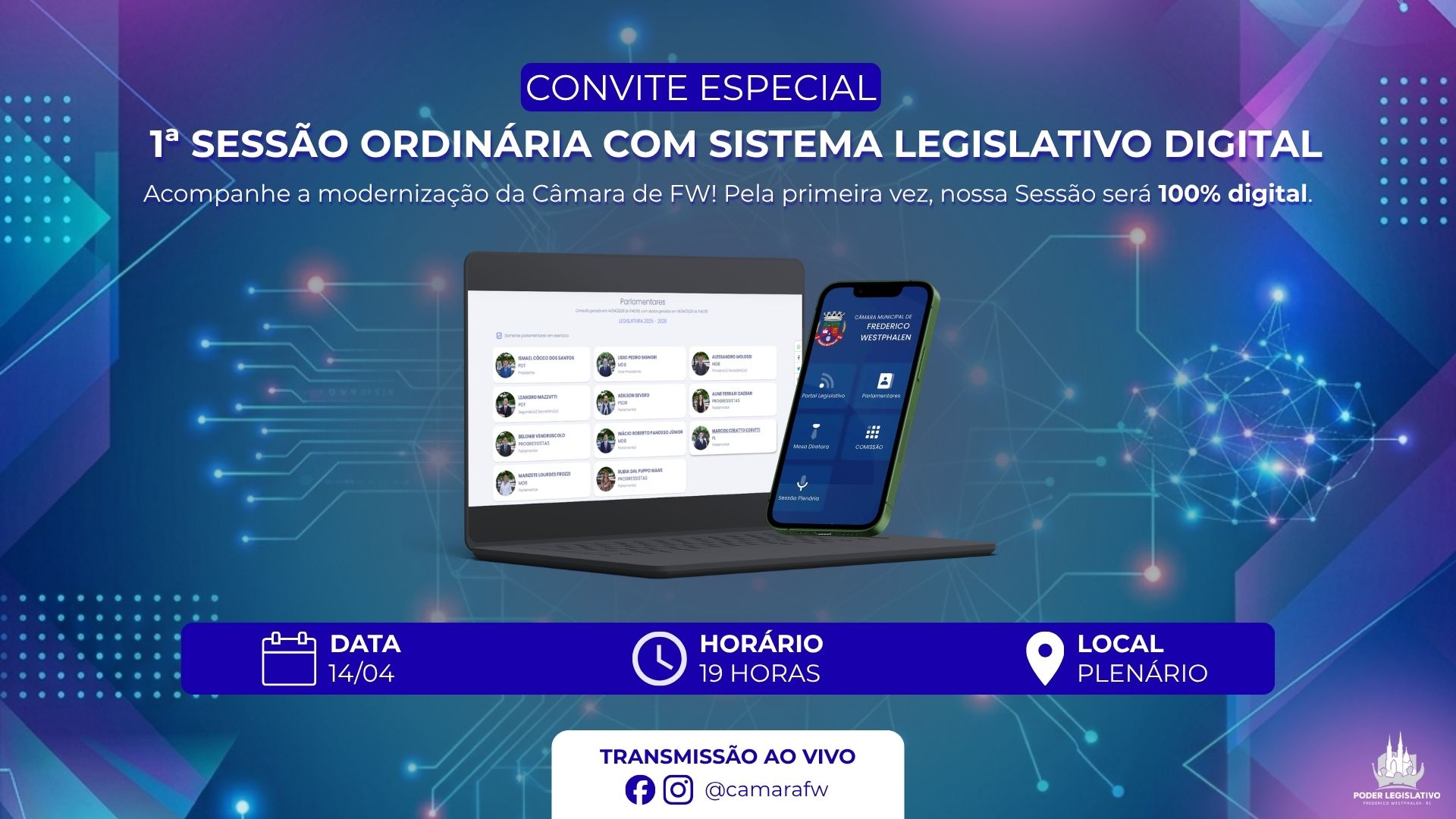 Câmara de FW realizará primeira Sessão com Sistema Legislativo Digital nesta terça-feira, 14
