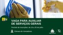 Câmara de Vereadores abre processo seletivo para auxiliar de serviços gerais Câmara de Vereadores abre processo seletivo para auxiliar de serviços gerais