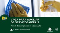 Câmara de Vereadores abre processo seletivo para auxiliar de serviços gerais