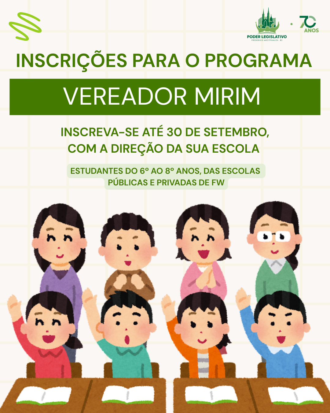 Inscrições para o Programa Vereador Mirim estão abertas até o dia 30 de setembro