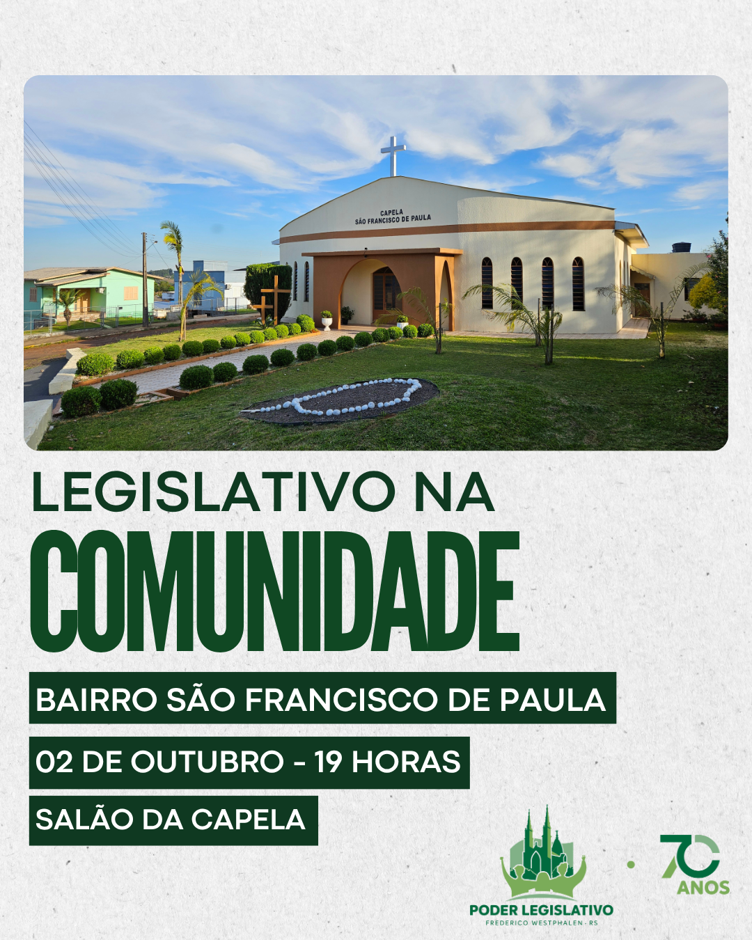 Legislativo na Comunidade: Vereadores estarão no Bairro São Francisco de Paula nesta quinta-feira