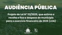 Orçamento do Município para 2026 será debatido em Audiência Pública na Câmara