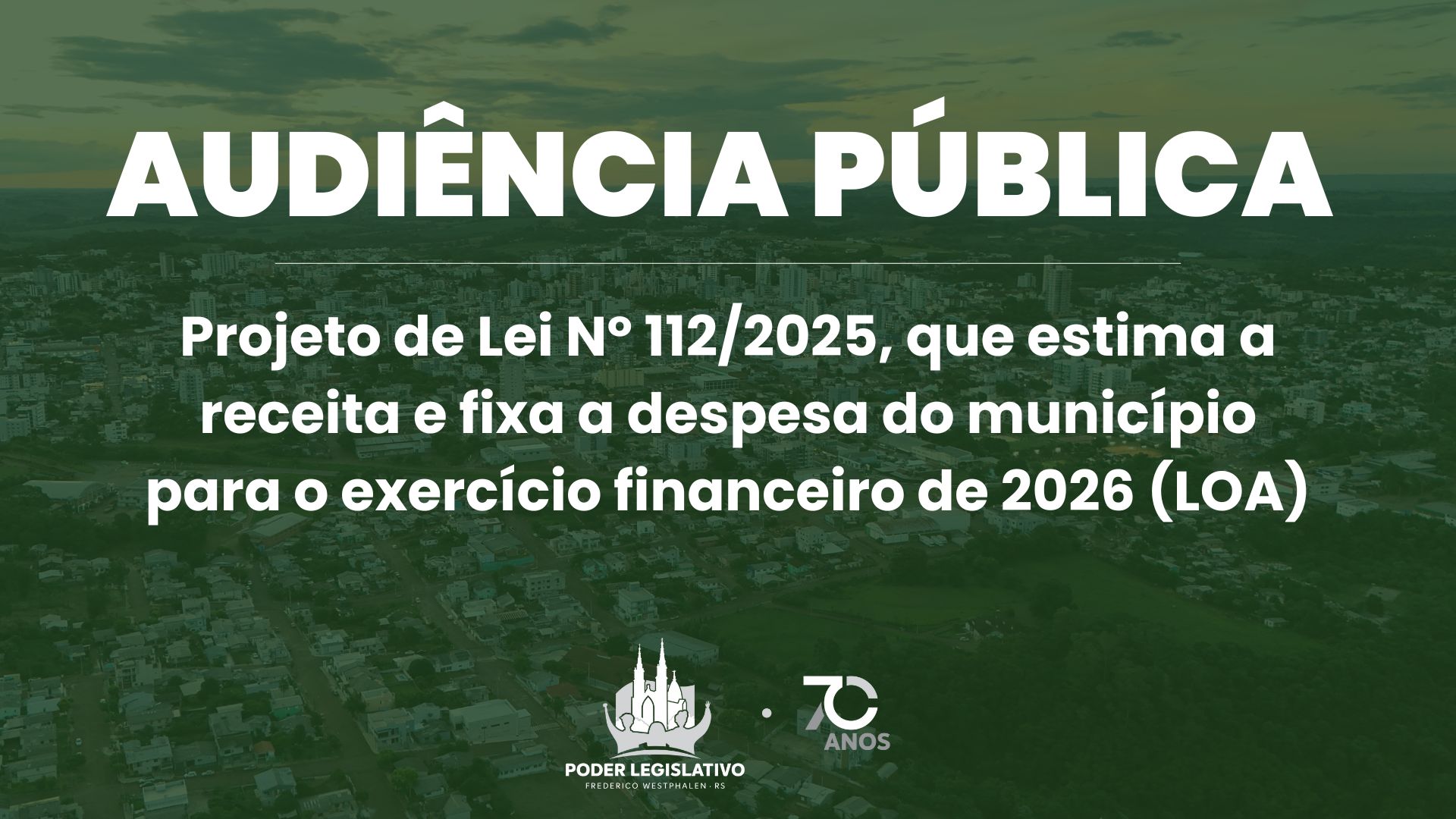Orçamento do Município para 2026 será debatido em Audiência Pública na Câmara