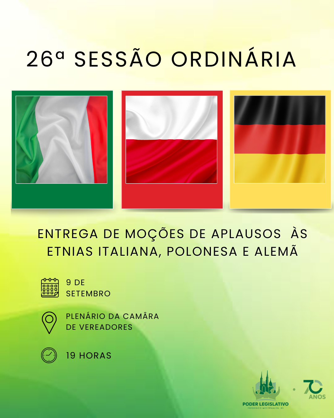 Poder Legislativo entregará Moções de Aplausos às etnias italiana, polonesa e alemã na terça-feira, 09