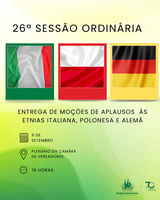 Poder Legislativo entregará Moções de Aplausos às etnias italiana, polonesa e alemã na terça-feira, 09