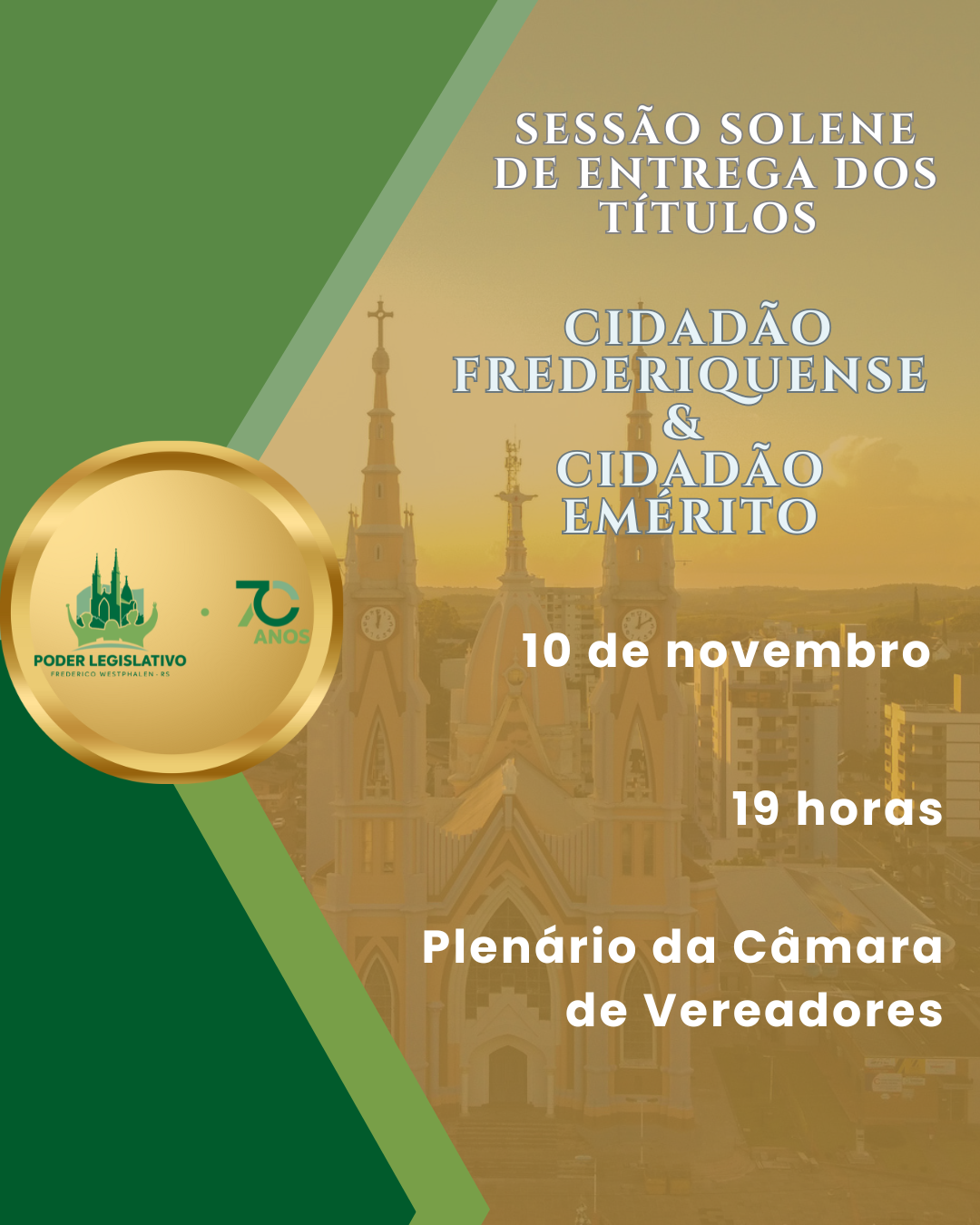 Poder Legislativo realizará entrega dos Títulos de “Cidadão Frederiquense” e “Cidadão Emérito” na segunda-feira, 10