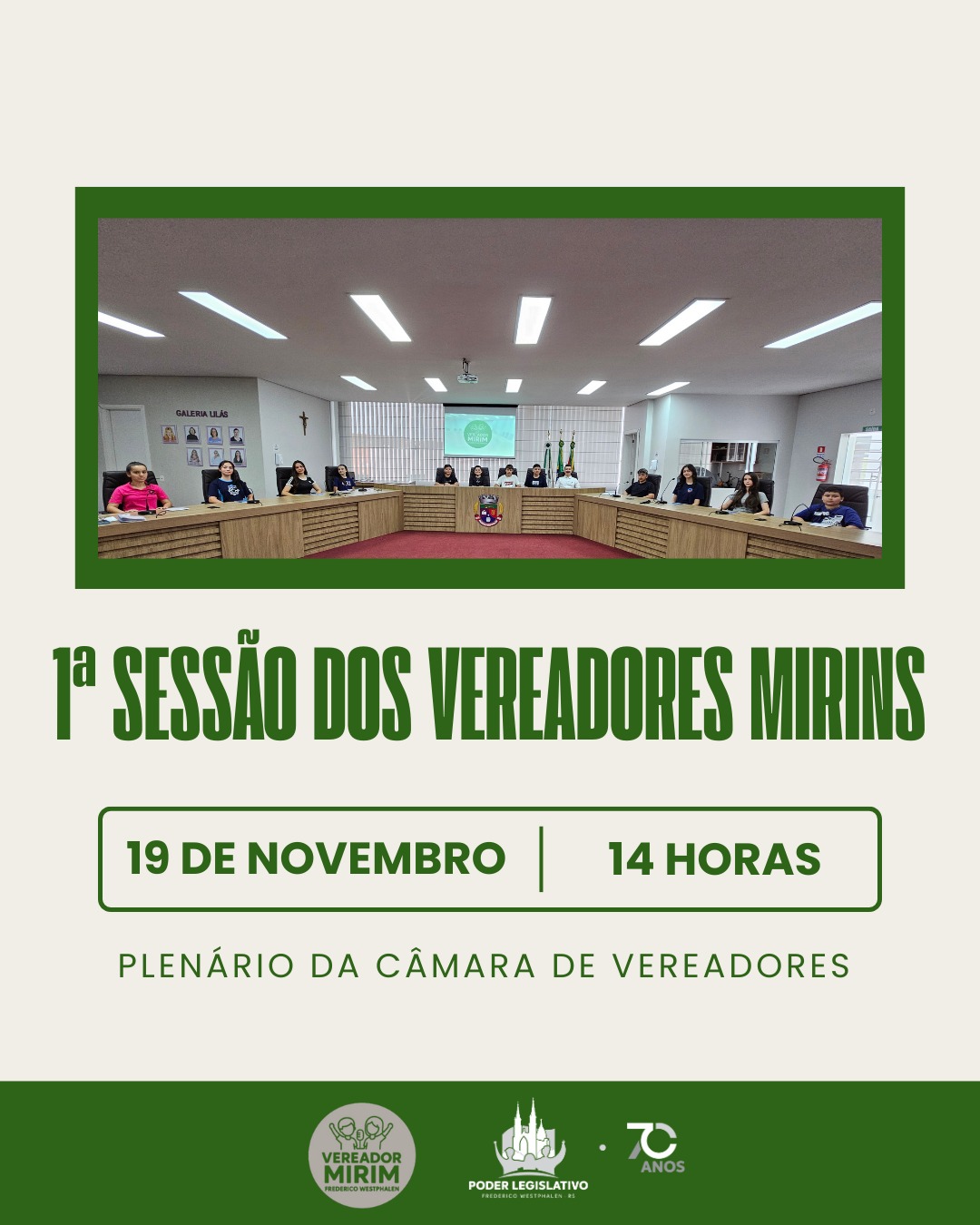 Primeira Sessão Ordinária dos Vereadores Mirins será realizada nesta quarta-feira