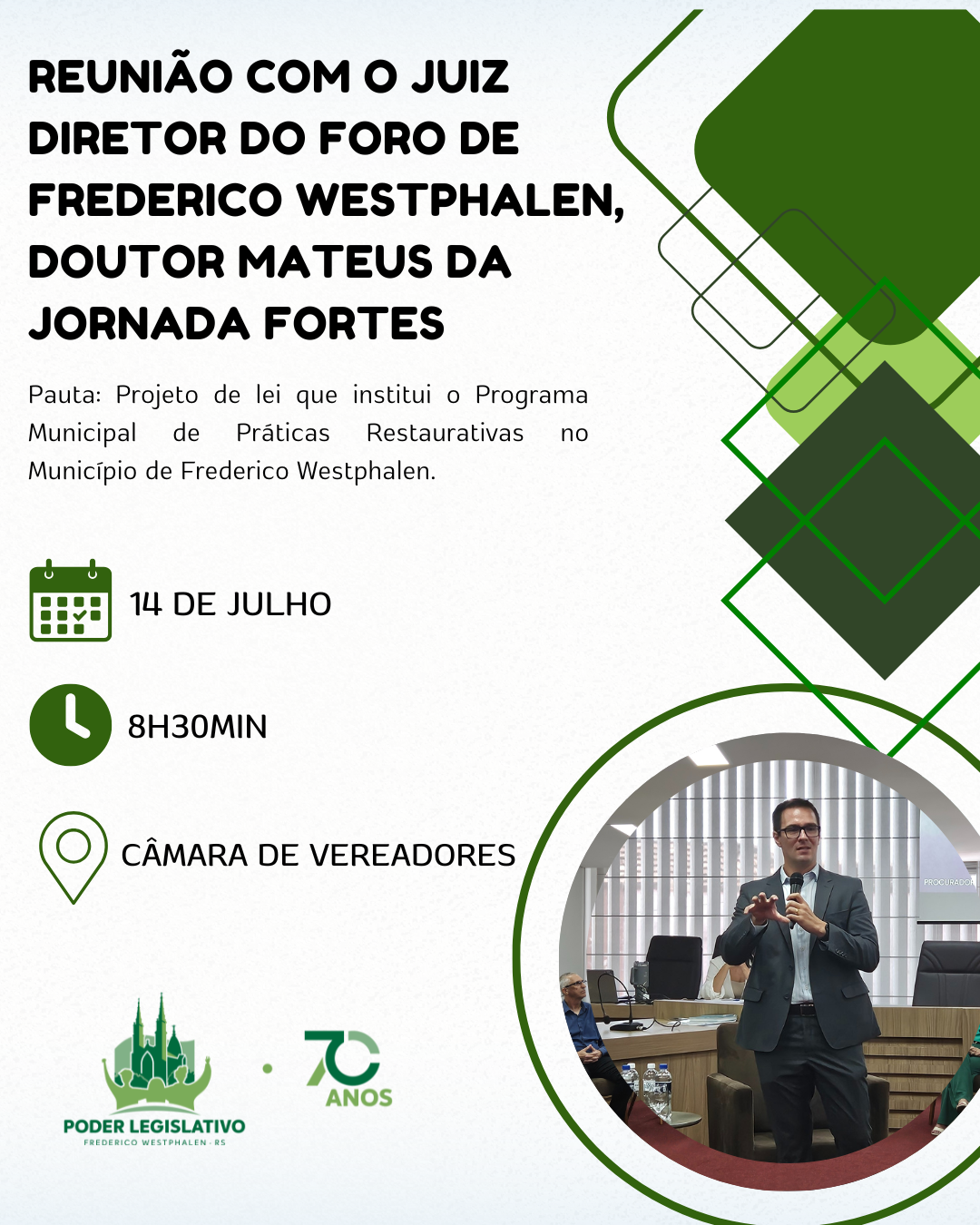 Projeto de lei que institui o Programa Municipal de Práticas Restaurativas será pauta de reunião na Câmara de Vereadores