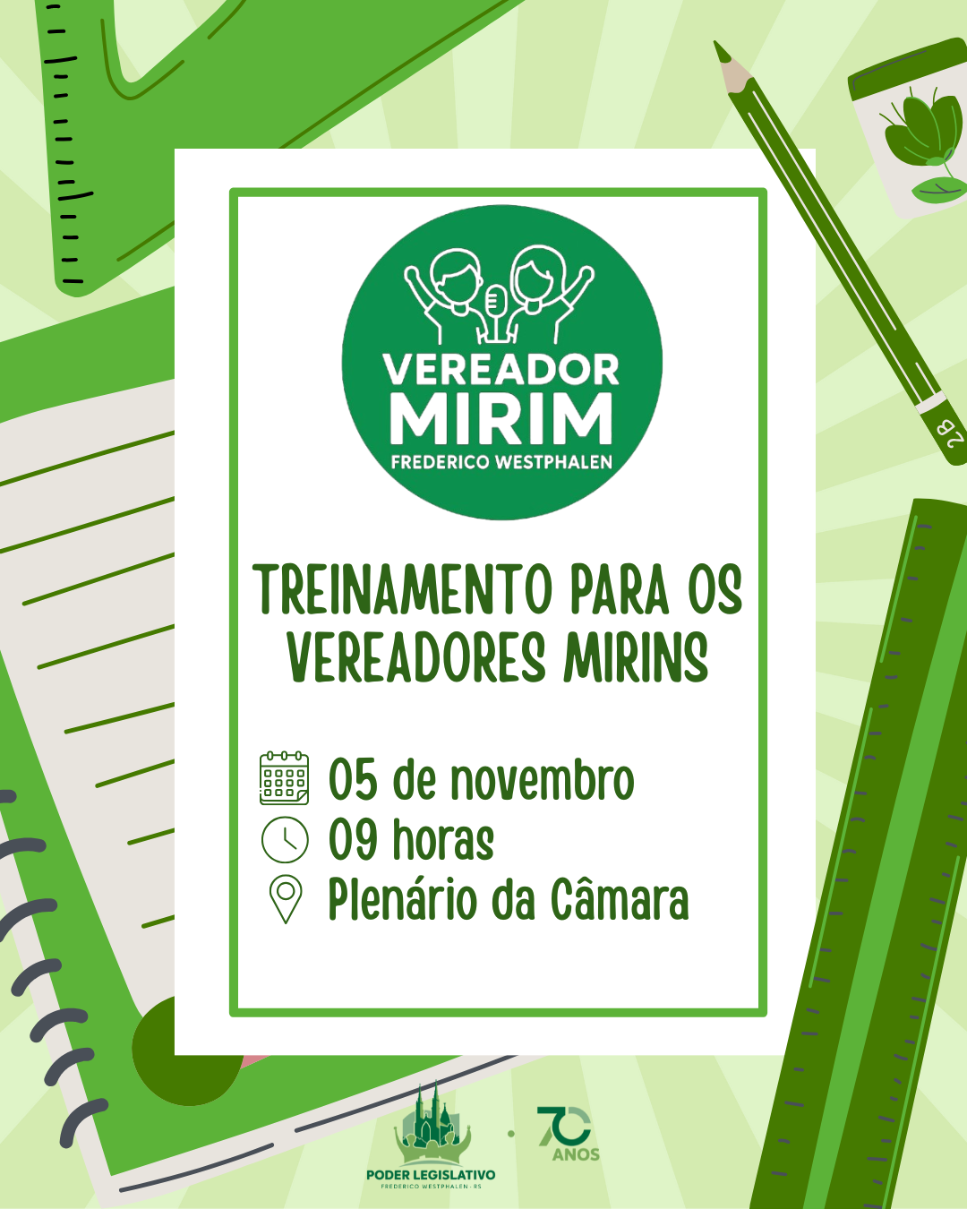 Vereadores Mirins participarão de treinamento nesta quarta-feira