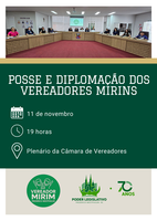 Vereadores Mirins serão diplomados e tomarão posse na Sessão Ordinária desta terça-feira